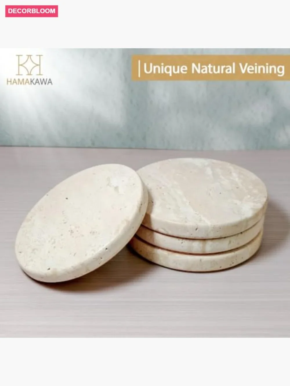 Set of 4 Natural Travertine Coasters, Stone Drink Coasters